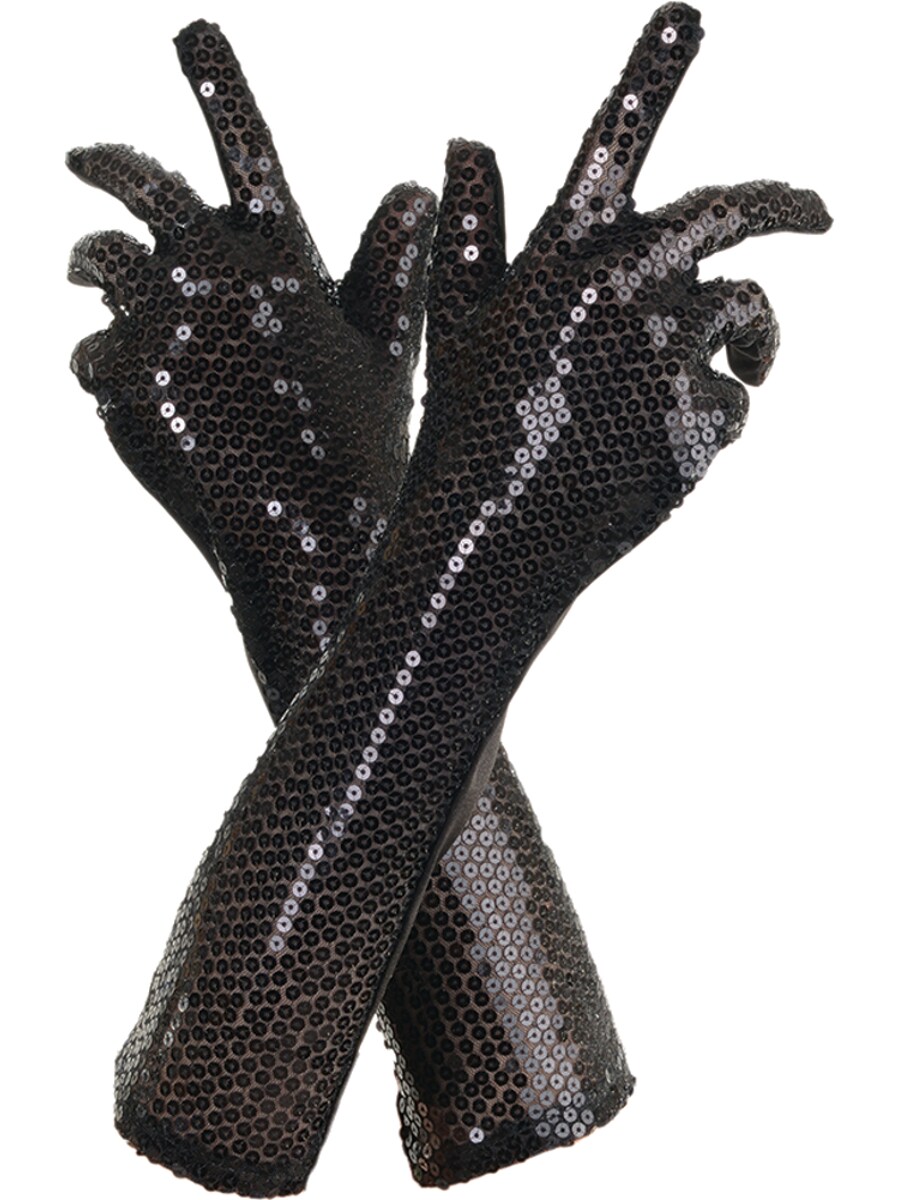 Women&#x27;s Black Sequin Gloves Costume Accessory