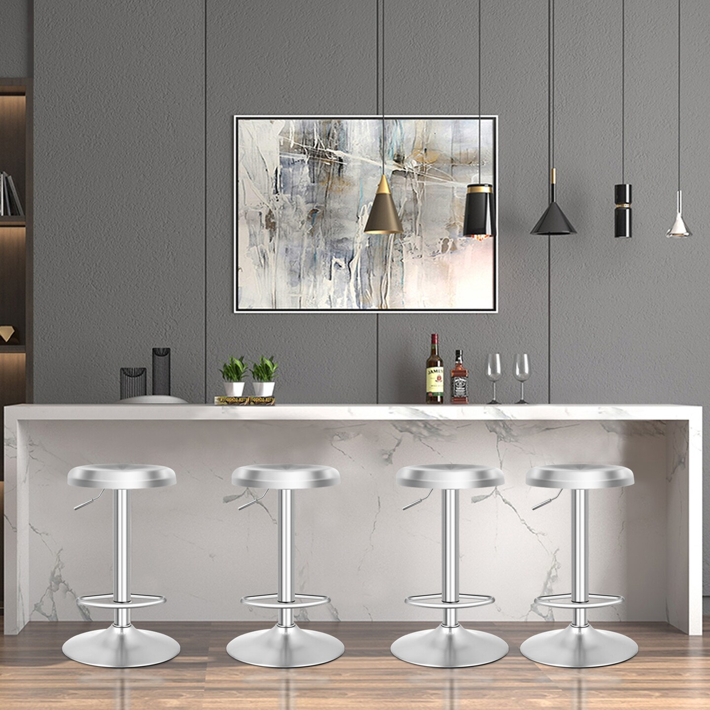 Brushed Stainless Steel Bar Stool Adjustable Height Round Top