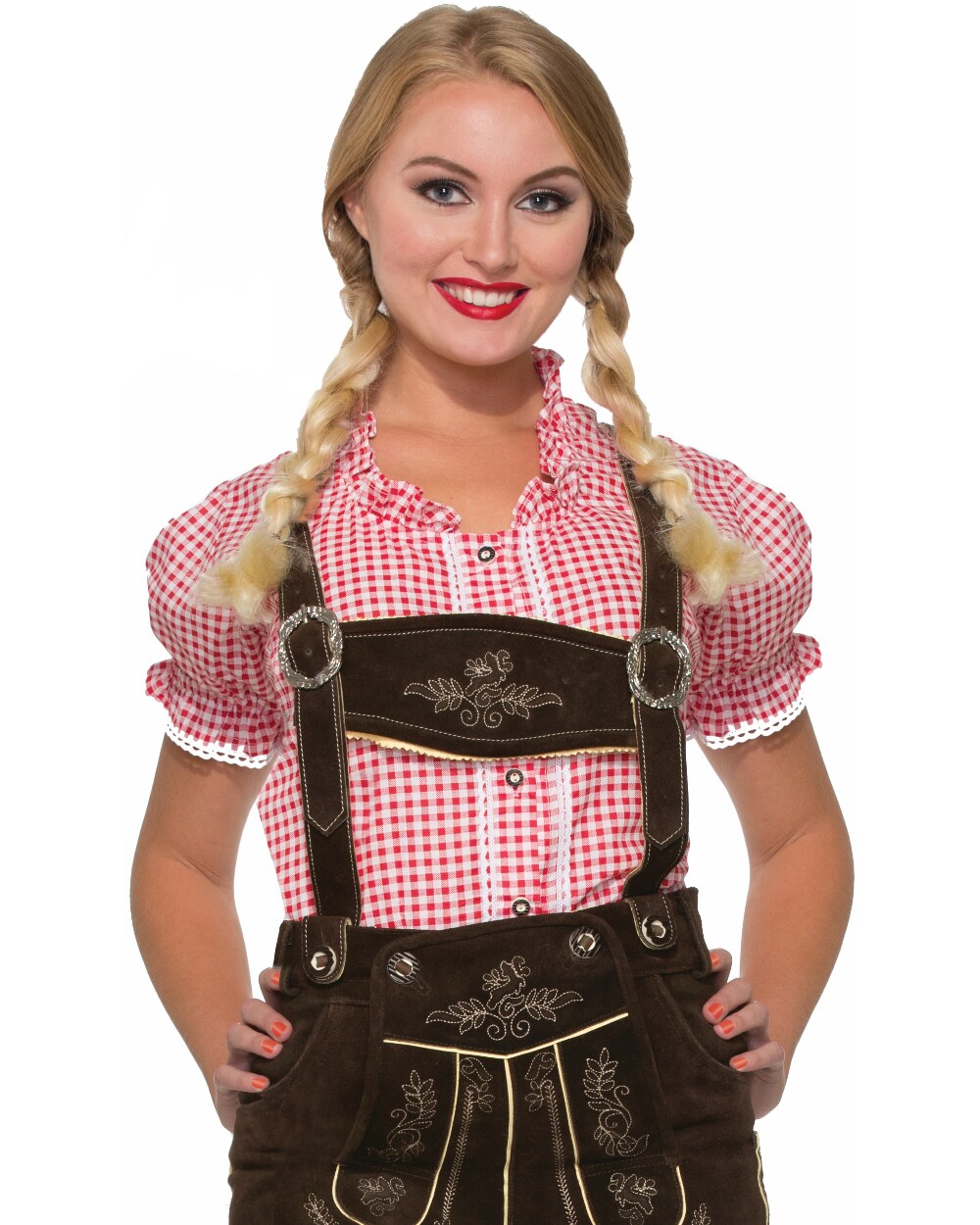 Adult's Womens German Apline Oktoberfest Lederhosen Red Shirt Costume