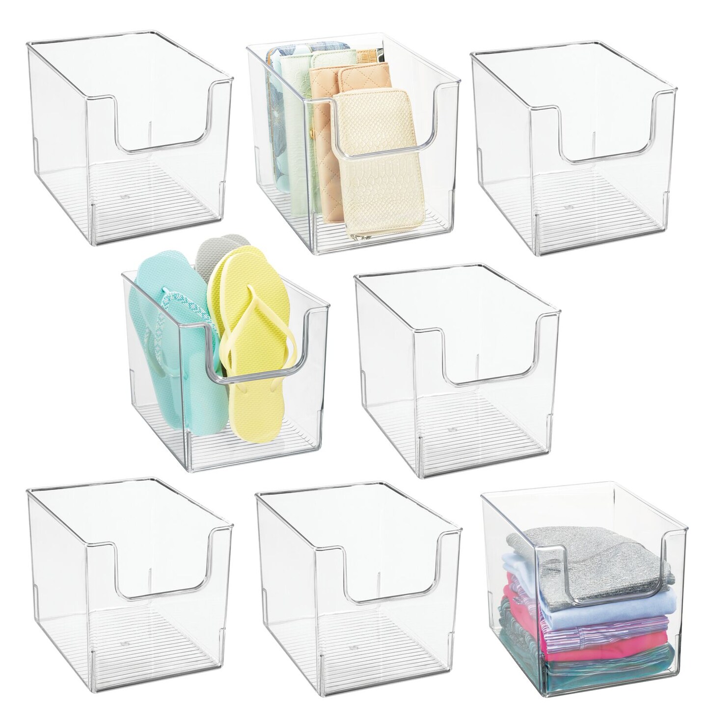 mDesign Household Plastic Storage Organizer Bin with Open Front - 8 Pack -  Clear