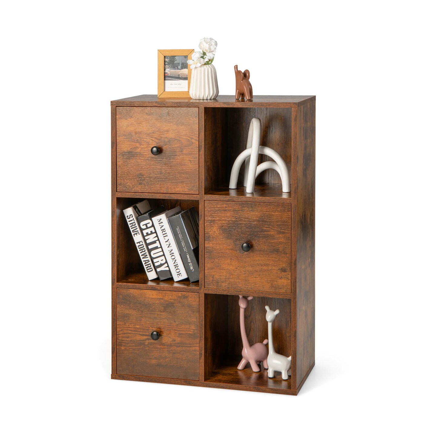 Engineered Wood 3-Tier Bookcase with Drawers for Living Room