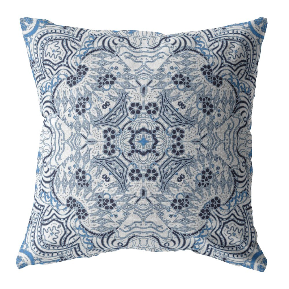 26 Light Blue Boho Ornate Indoor Outdoor Zippered Throw Pillow