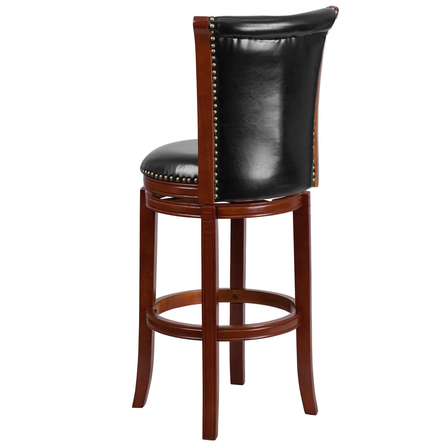 Merrick Lane Marin 30&#x22; Wooden Bar Stool with Upholstered Swivel Seat &#x26; Panel Back with Nail Head Trim