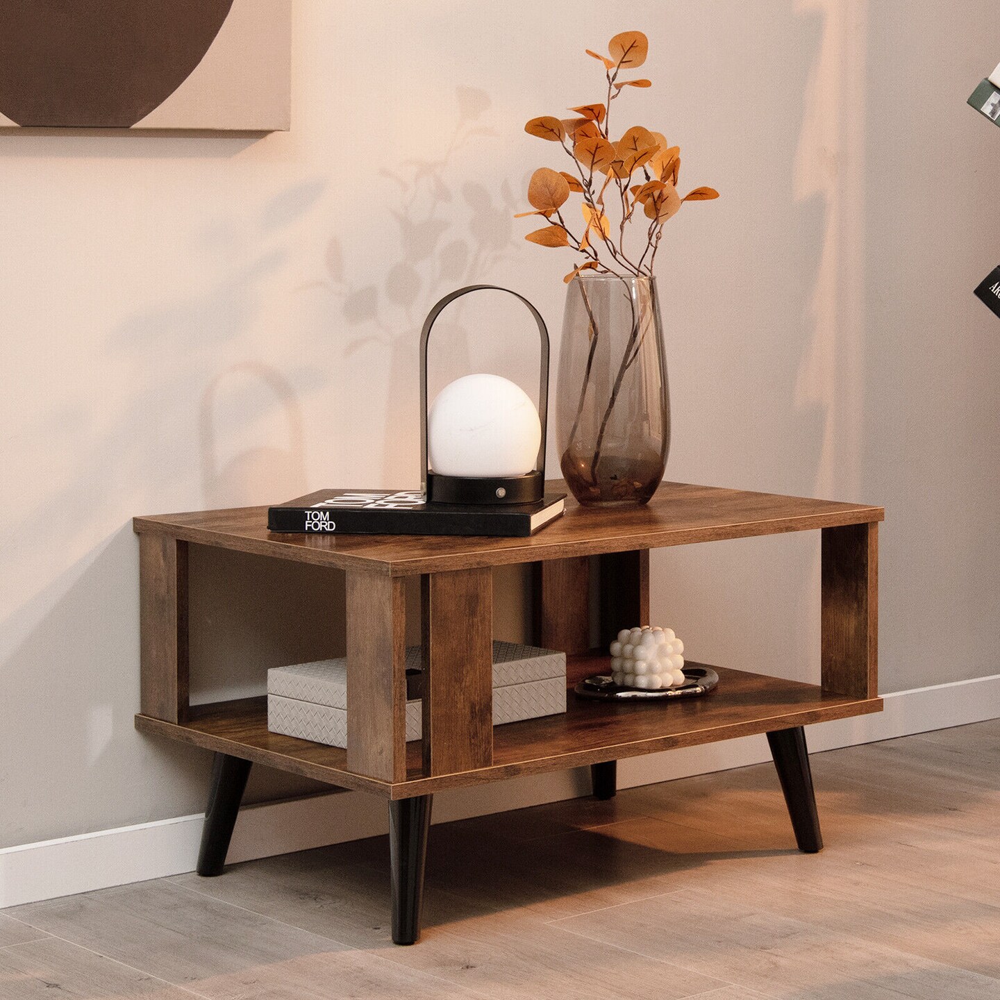 Compact Coffee Table with Open Storage Shelf Suitable for Any Style of Decoration