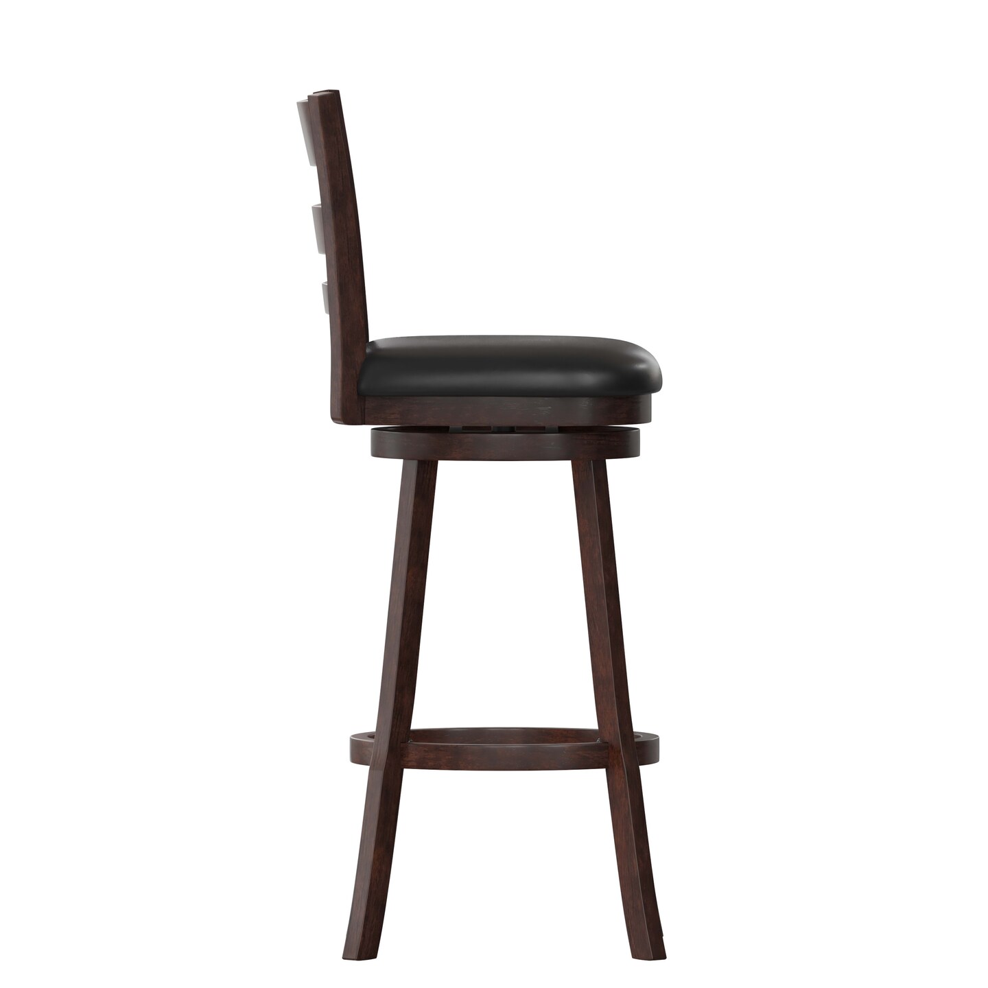 Merrick Lane Silla 30" Classic Wooden Ladderback Swivel Bar Height Stool with Upholstered Padded Seat and Integrated Footrest