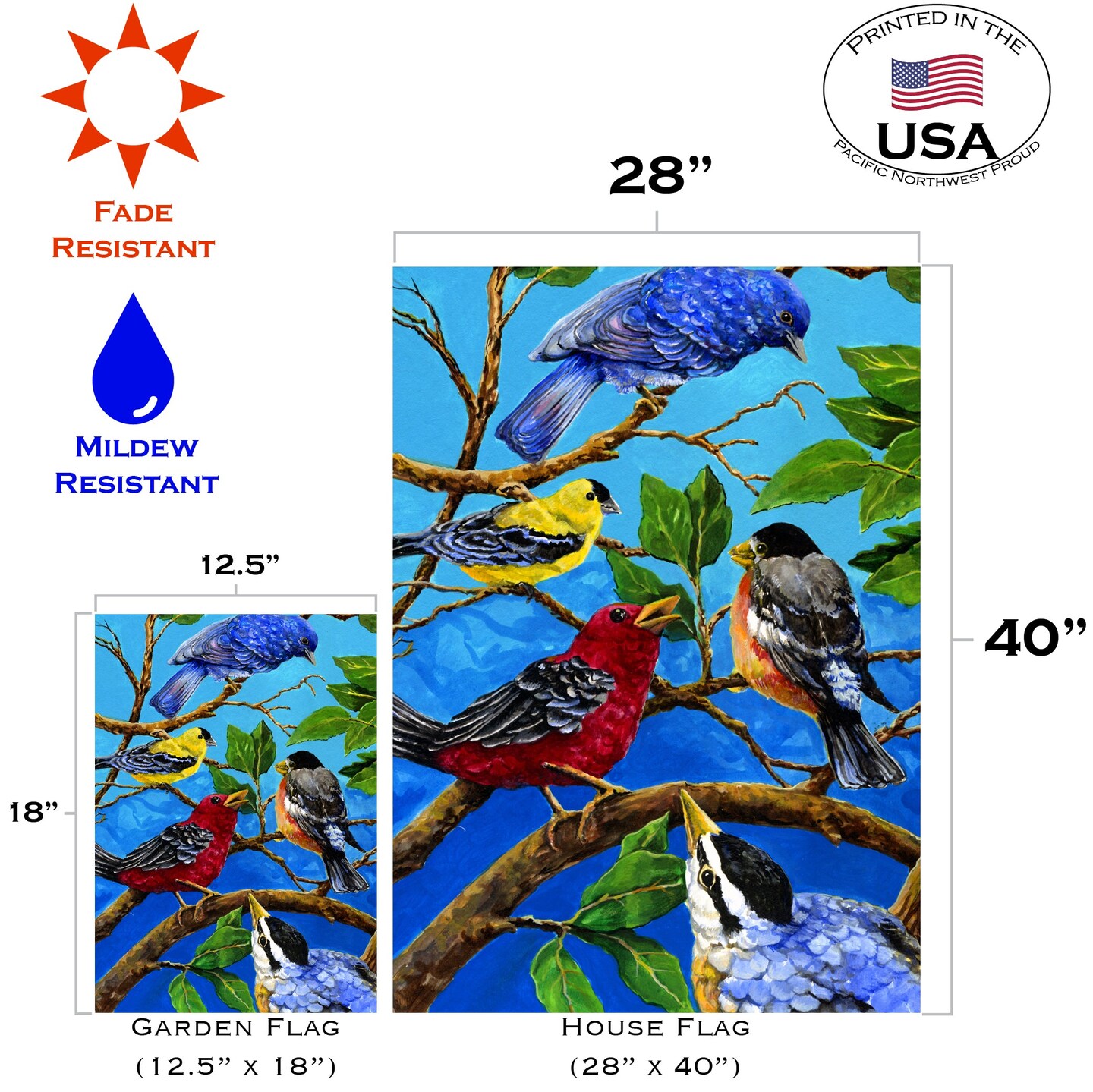 Birds On Blue Decorative Bird Flag