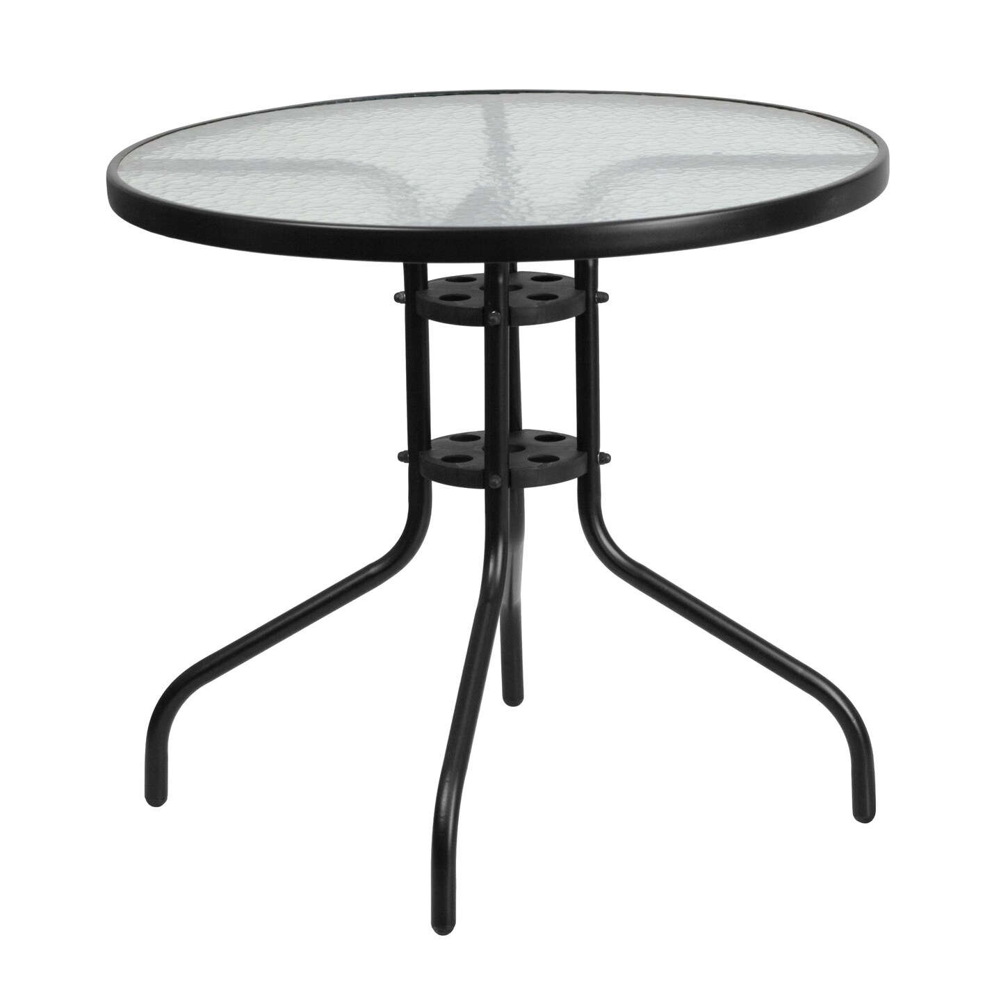 Emma and Oliver 31.5" Round Tempered Glass Metal Table with Smooth Ripple Design Top