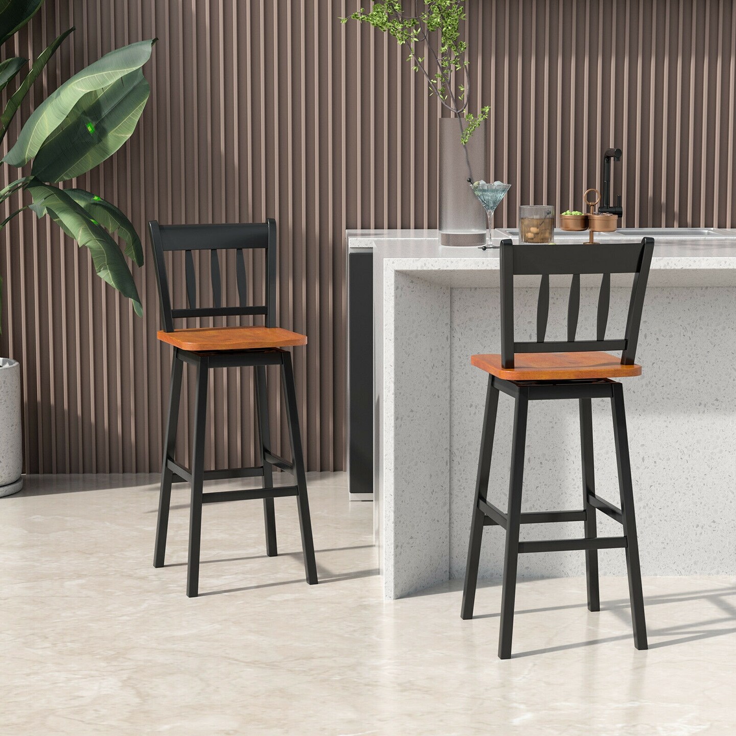 30.5 Inches Set of 2 Swivel Bar Stools with 360&#xB0; Swiveling