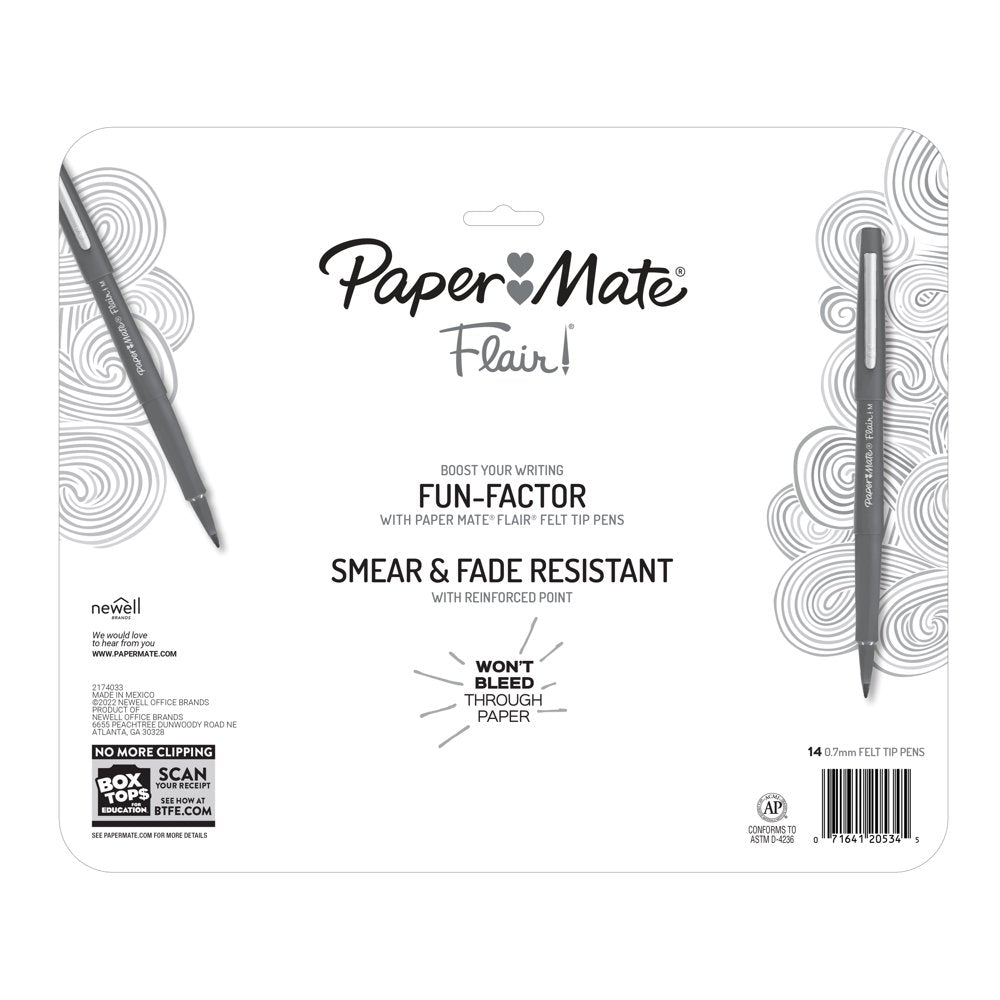 Paper Mate Flair Felt Tip Pens, Medium Point (0.7mm), Assorted Colors, 14  Count 