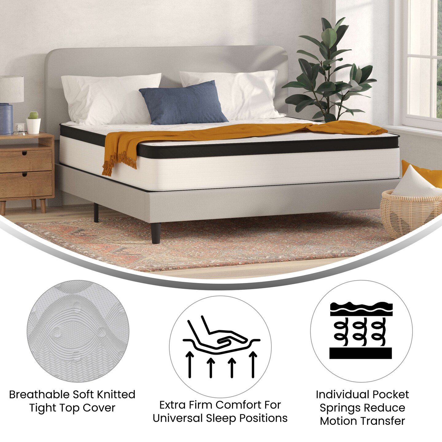 Merrick Lane Hulen 12 Inch Extra Firm Hybrid Pocket Spring &#x26; CertiPUR-US Certified Foam Mattress in a Box