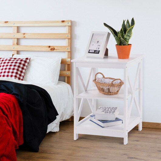 3-Tier Living Room Display Storage Shelf Nightstand-White