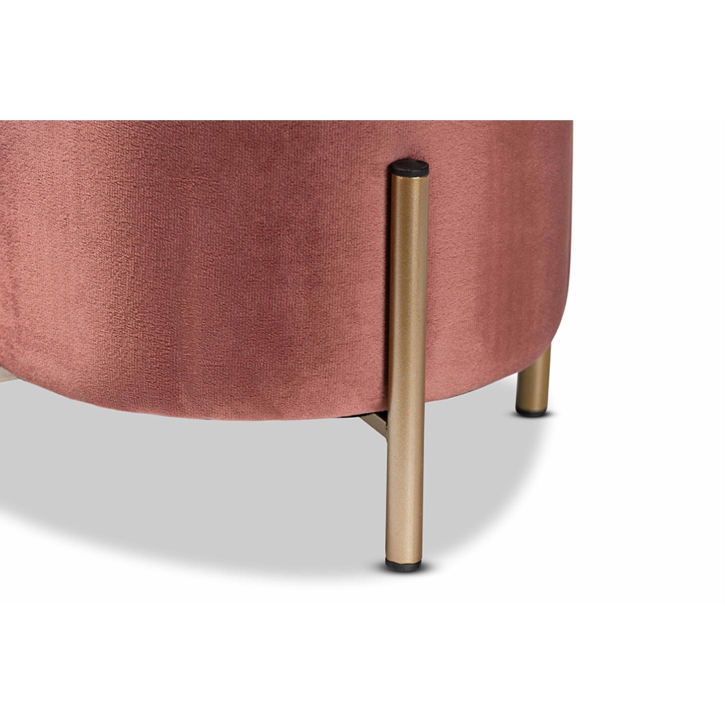 Baxton Studio Thurman Contemporary Glam and Luxe Pink Velvet Fabric Upholstered and Gold Finished Metal Ottoman