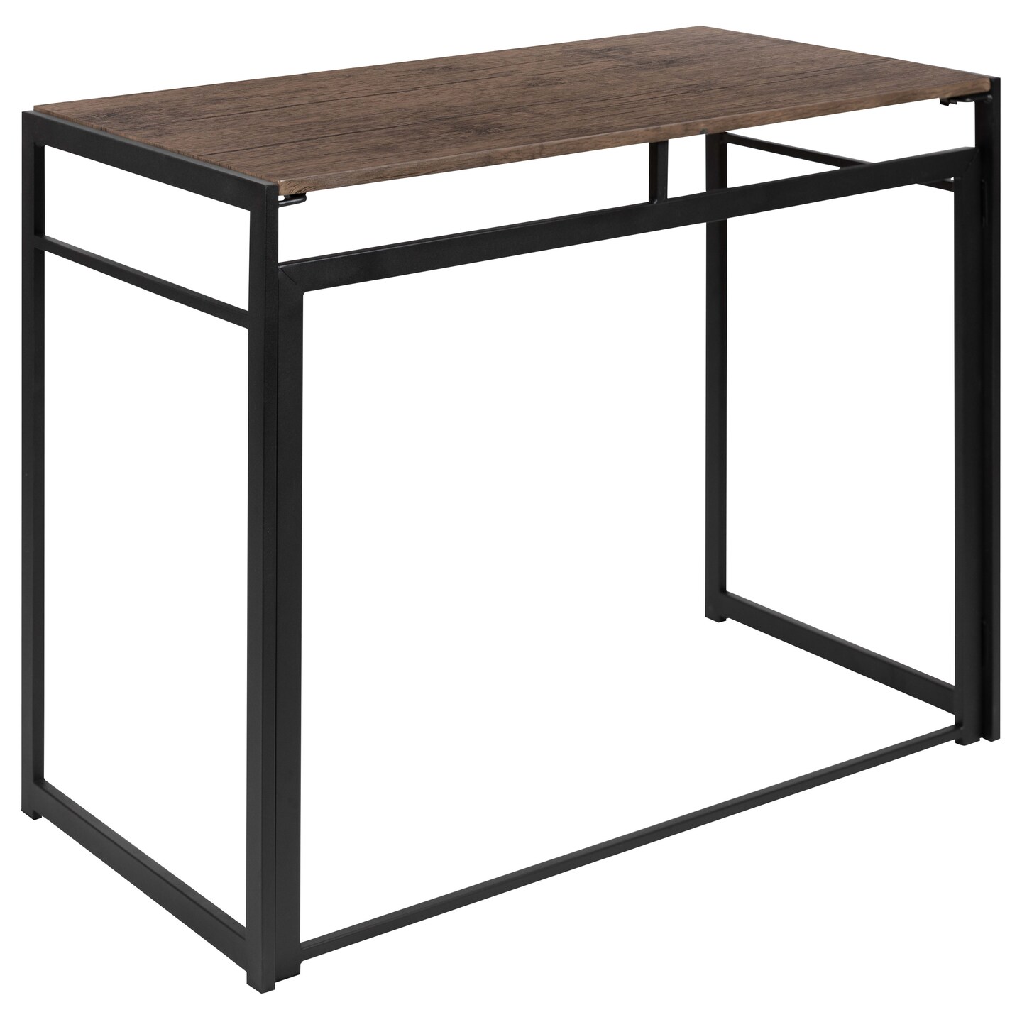 Merrick Lane Perth Folding Computer Desk with Rustic Wood Grain Finish and Metal Frame, Folding Laptop Desk for Home Office