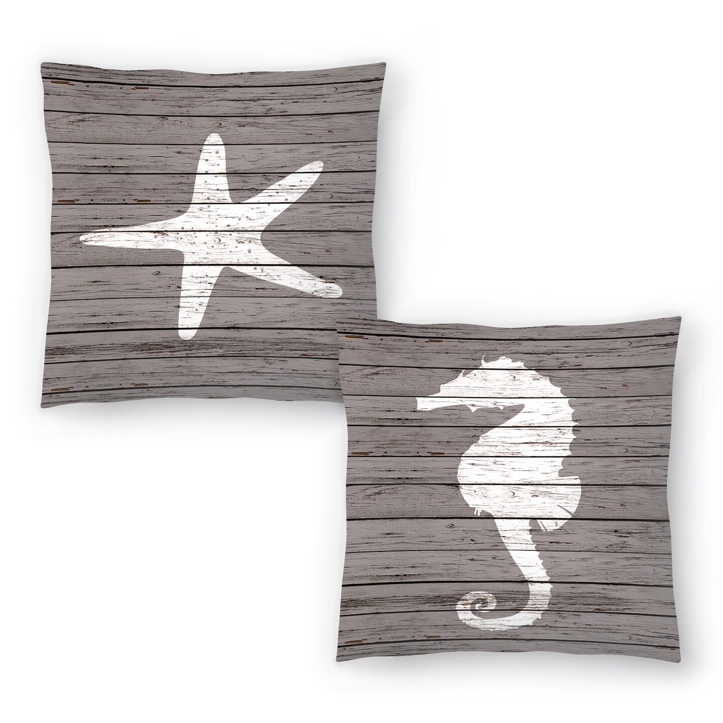 Wood Quad Seahorse and Wood Quad Starfish by Samantha Ranlet Set of 2 Throw Pillows Americanflat