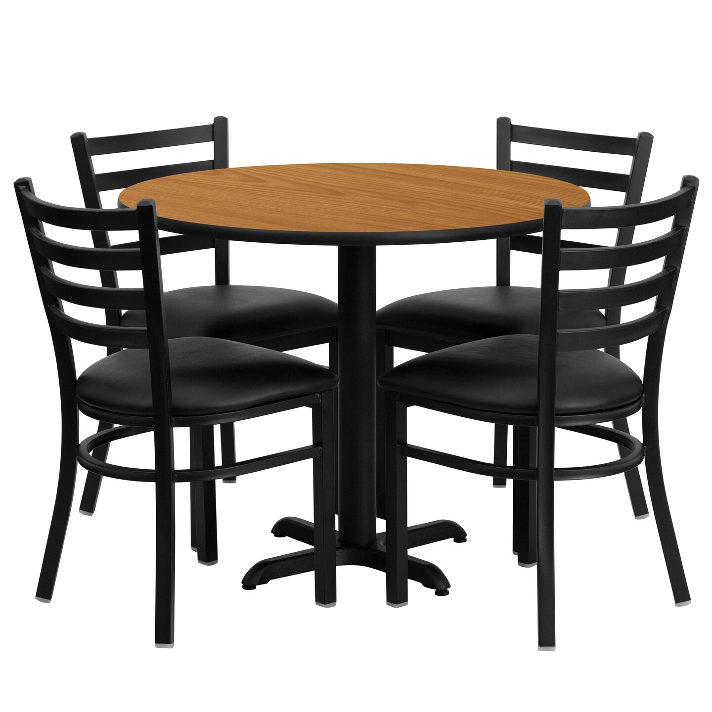 Emma and Oliver 36&#x22; Round Laminate X-Base Table Set with 4 Ladder Back Chairs