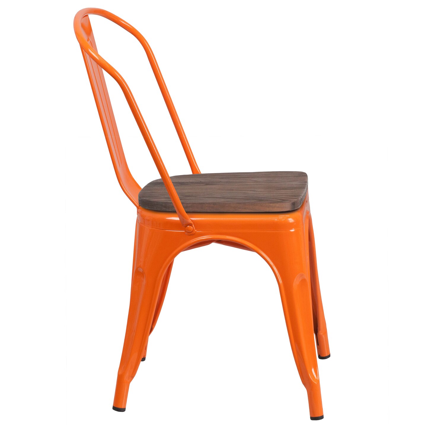 Merrick Lane Amsterdam Series Dining Chair - Blue Metal Frame - Textured Wooden Seat - Slatted, Curved Back