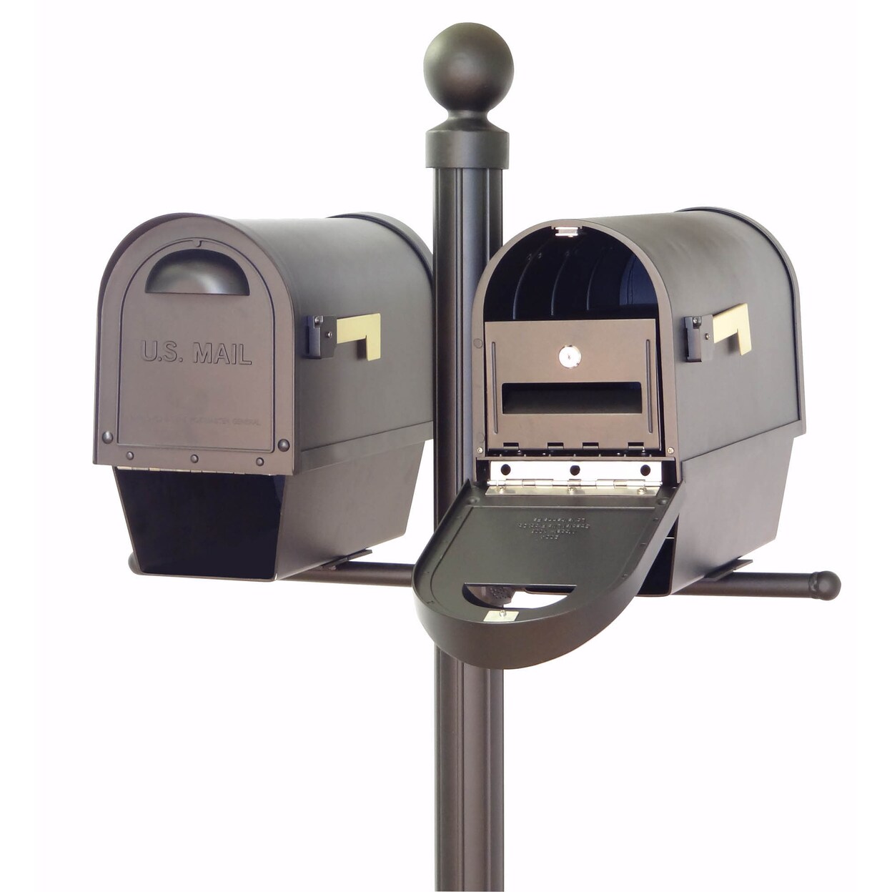 Special Lite Products Classic Curbside Mailboxes with Newspaper Tube, Locking Inserts and Fresno Double Mount Mailbox Post