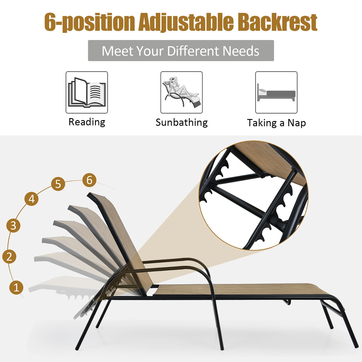 Costway 8PCS Patio Lounge Chair Chaise Adjustable Recliner Stack No Assembly