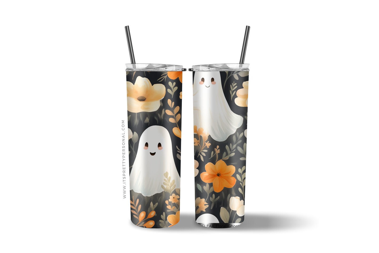 #447 CLEAR- 20oz -Floral Ghost 9.4&#x22; x 8&#x22; Pattern Vinyl Wrap