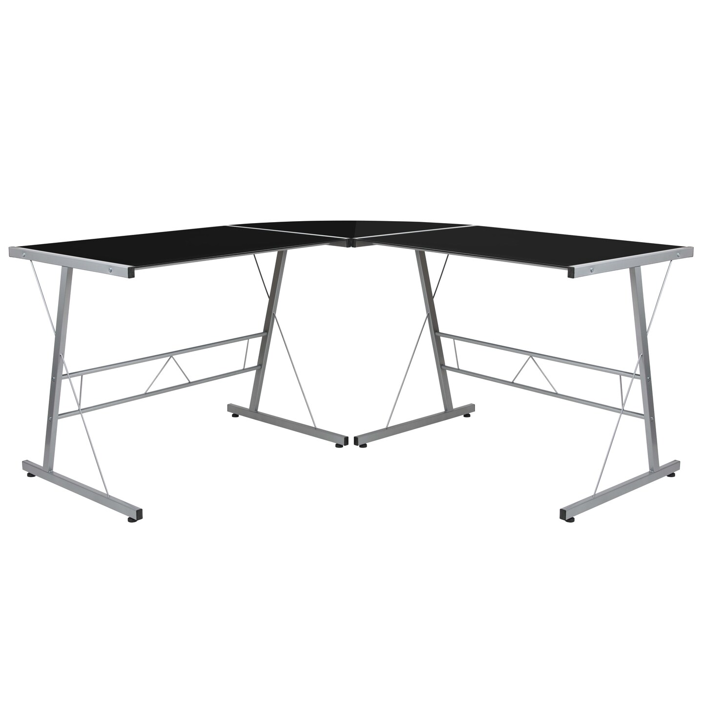 Emma and Oliver L-Shaped Computer Corner Glass Desk, Gaming Desk, Home Office Corner Desk