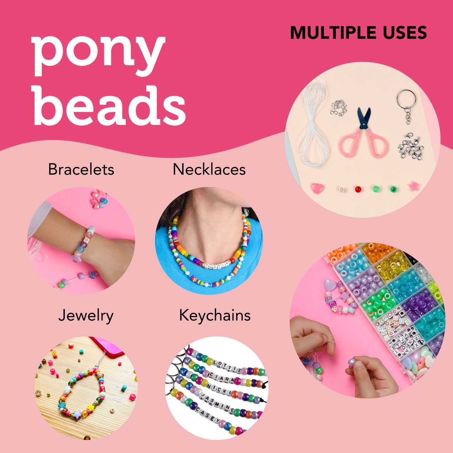 Opaque Multi Mix Pony Beads for bracelets, jewelry, arts crafts, made in  USA - Pony Beads Plus