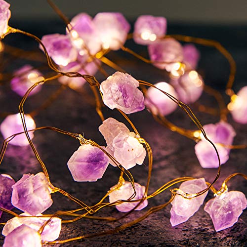 MIYA LIFE Natural Amethyst Raw Stones USB/Battery Powered 10FT 40 LEDs with Remote/Timer for Meditation Wedding Valentine&#x27;s Day Present Bedroom Christmas Party Birthday Ornament