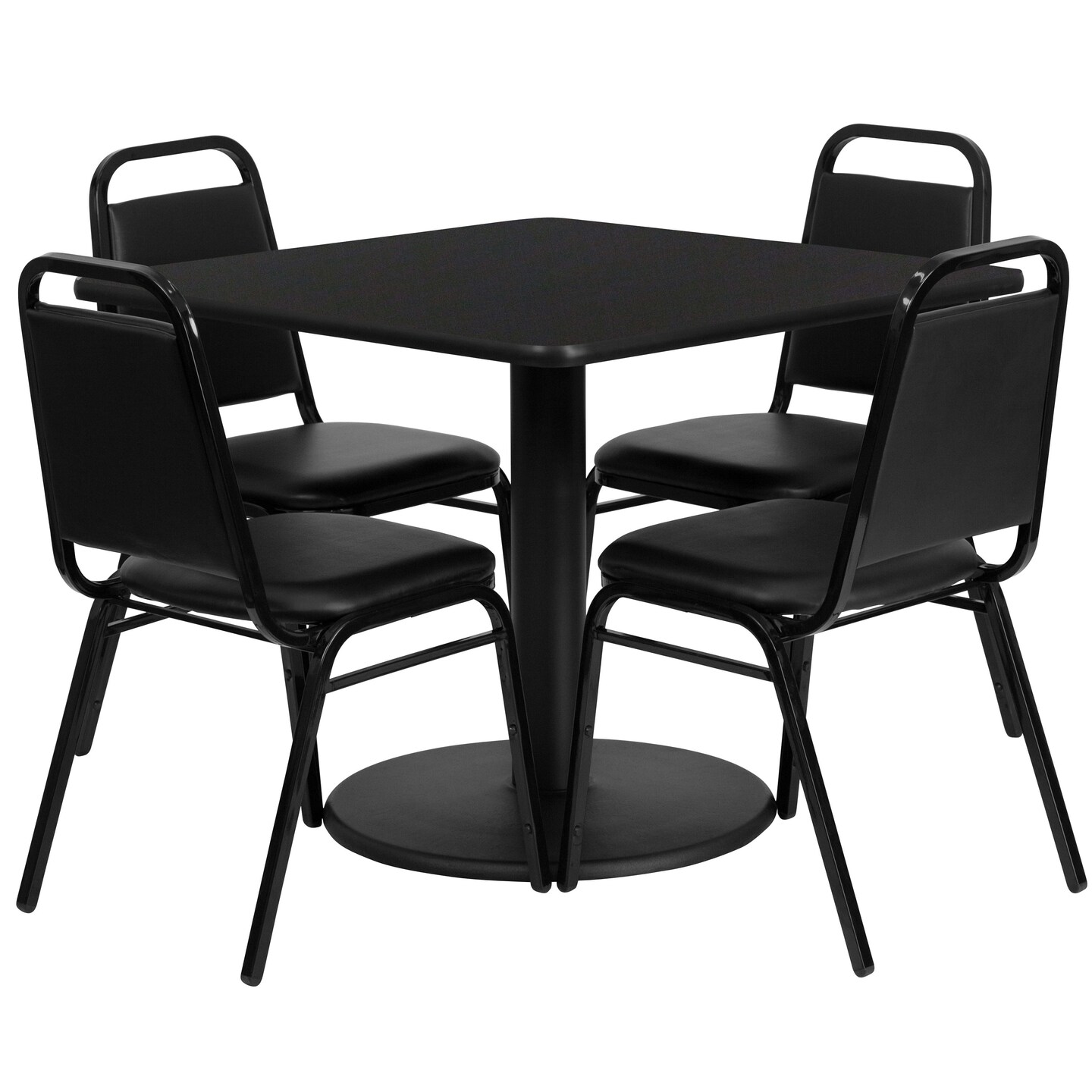 Emma and Oliver 36" Square Laminate Table Set with 4 Trapezoidal Banquet Chairs
