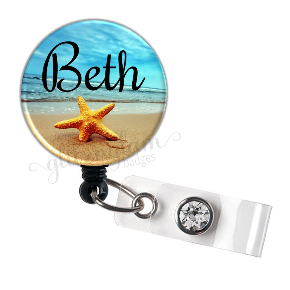 Tropical Beach Badge Reel, Starfish Retractable Badge Holder