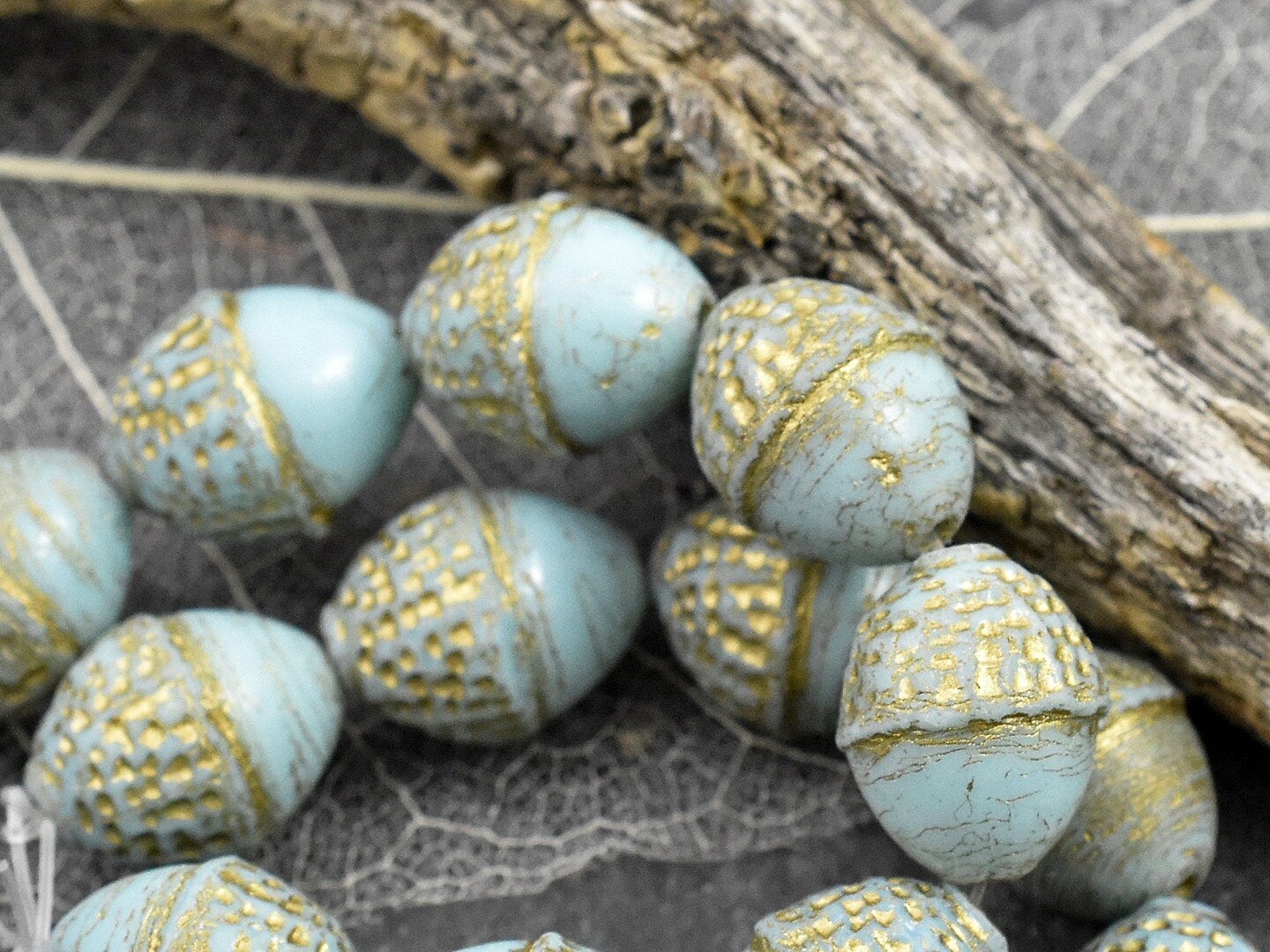 *8* 10x12mm Gold Washed Robins Egg Acorn Oval Beads