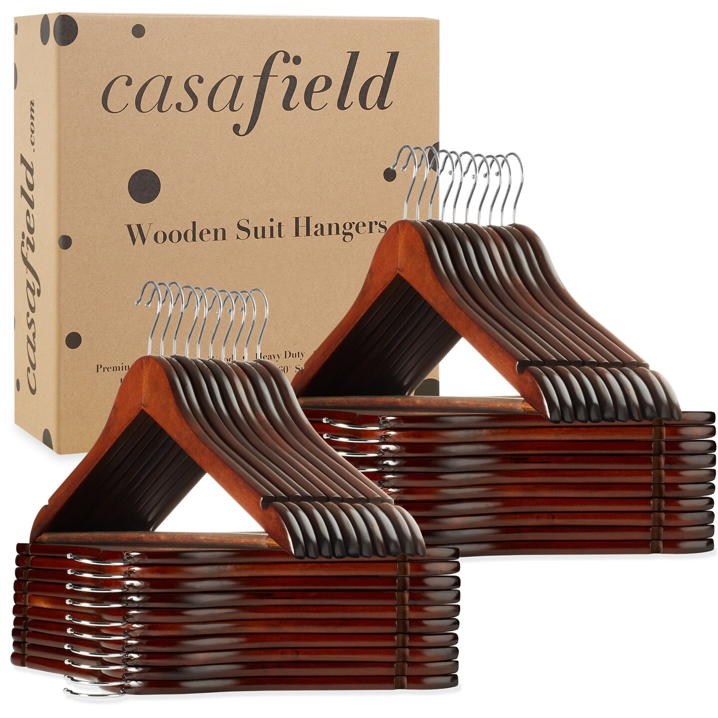 Casafield - 40 Wooden Suit Hangers - Premium Lotus Wood with Notches &#x26; Chrome Swivel Hook for Dress Clothes, Coats, Jackets, Pants, Shirts, Skirts