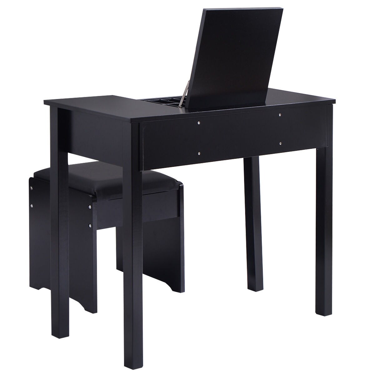 Vanity Makeup Dressing Table Set with Flip Top Mirror and Cushioned Stool