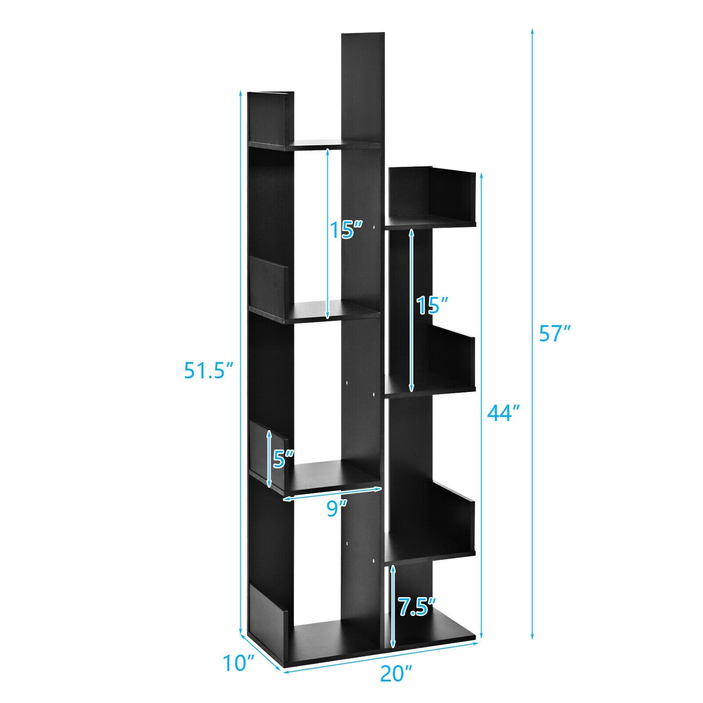 8-Tier Bookshelf Bookcase with 8 Open Compartments Space-Saving Storage Rack