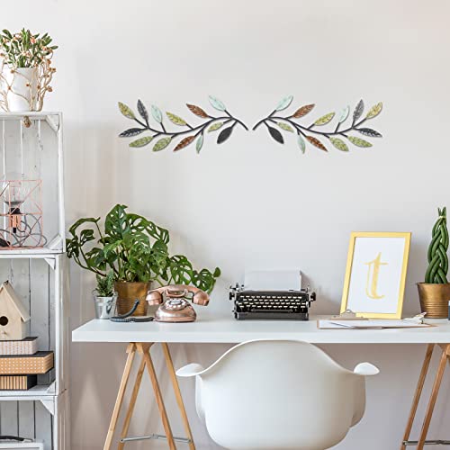 2 Pieces Metal Tree Leaf Wall Decor Vine Olive Branch Leaf Wall Art Wrought Iron Scroll Above The Bed, Living Room, Outdoor Decoration (Multi Color)