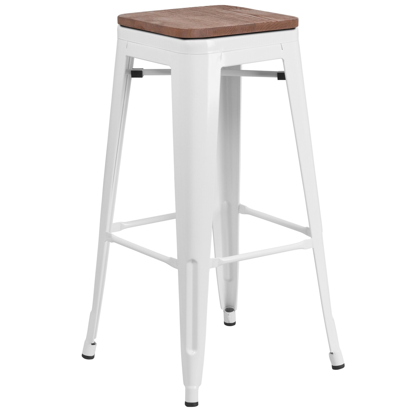 Merrick Lane Dalton Series Backless Metal Dining Stool with Wooden Seat for Indoor Use