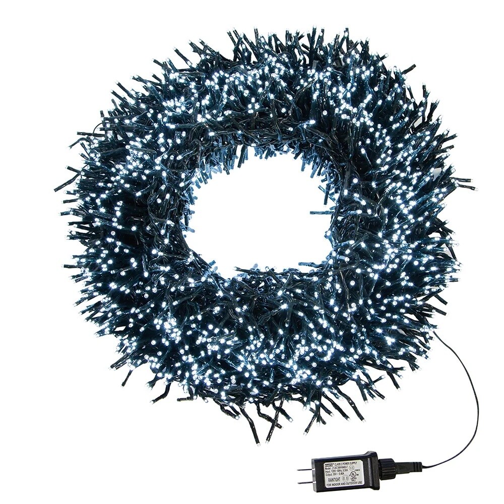 KSA 3000-Count Cool White LED Cluster Christmas Lights, 98 ft Green Wire