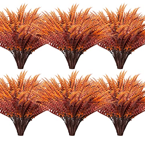 12 Bundles Artificial Fall Plants, Fake Boston Fern Greenery Outdoor UV Resistant No Fade Faux Plastic Plants Garden Porch Window Box Decorating(Fall Boston Fern)