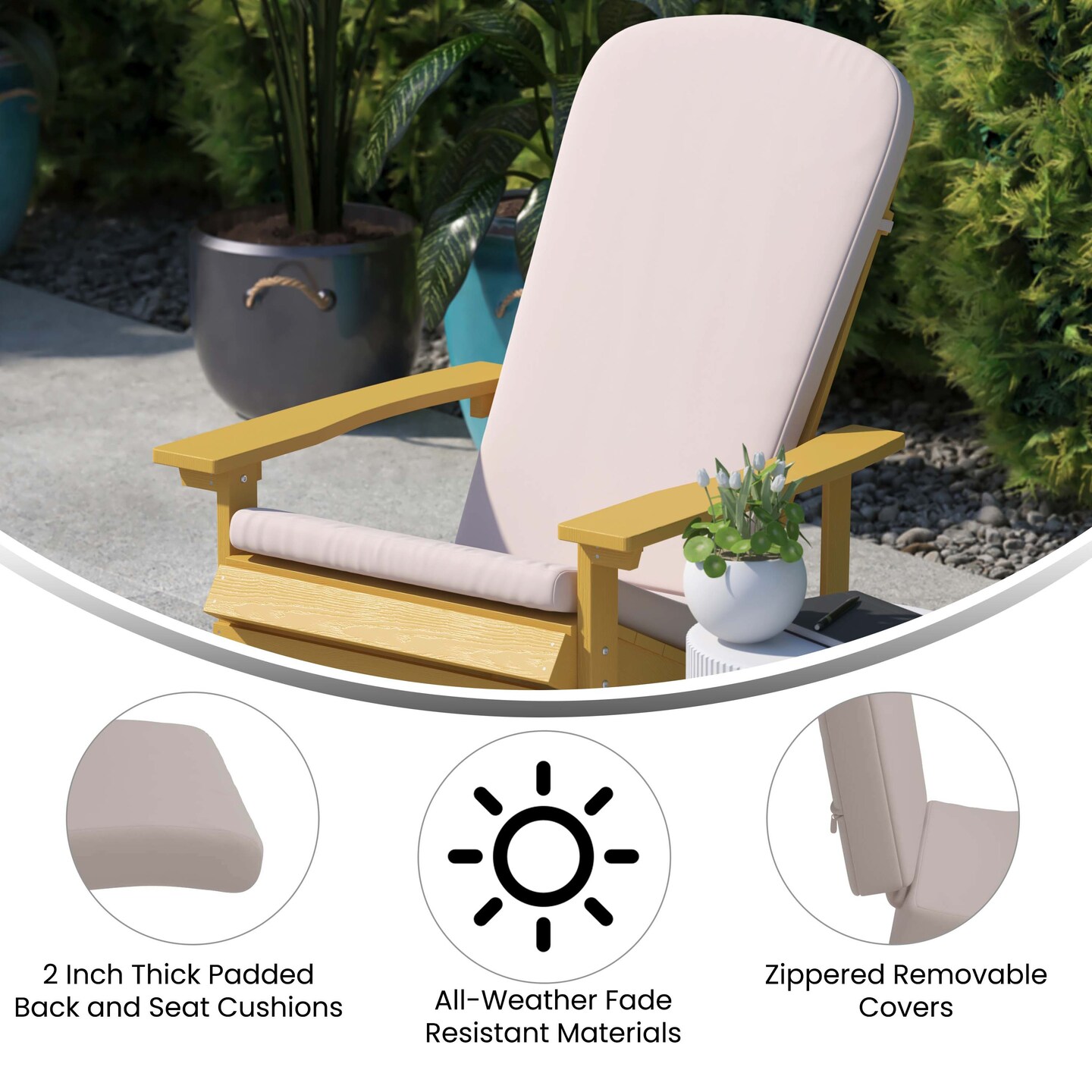 Merrick Lane Riviera Set Of 2 Indoor/Outdoor High Back Adirondack Chair Cushions with Elastic Strap and Water Resistant Covers