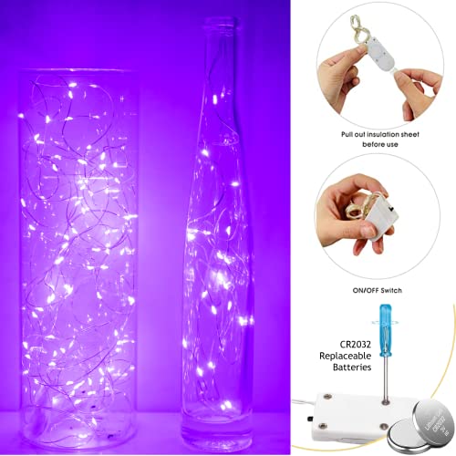 16 Packs 20 LED Purple Fairy String Lights Battery Operated Waterproof 6.6 Feet Silver Copper Wire Firefly Starry Moon Lights for DIY Bottle Costume Wedding Party Bedroom Table Decor