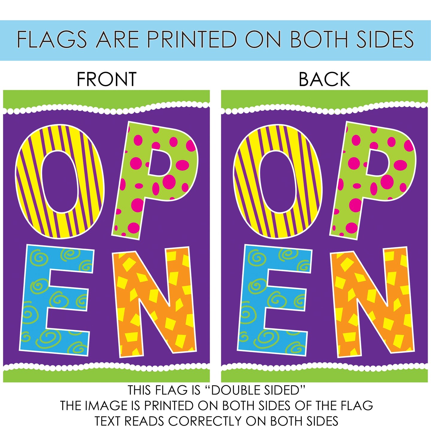 Purple Open Decorative Business Double Sided Flag