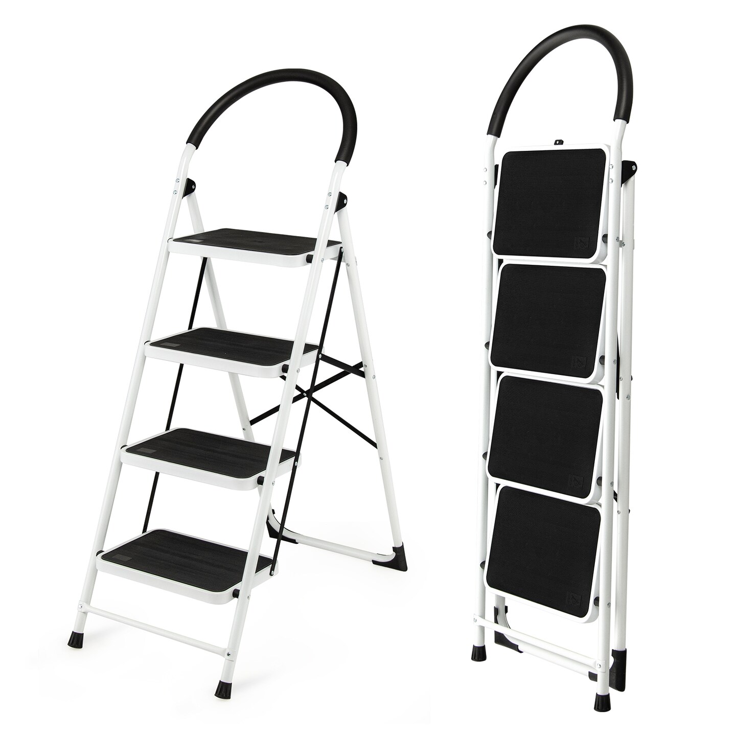 4-Step Folding Ladder with Anti-Slip Pedal Platform and Rubber Support