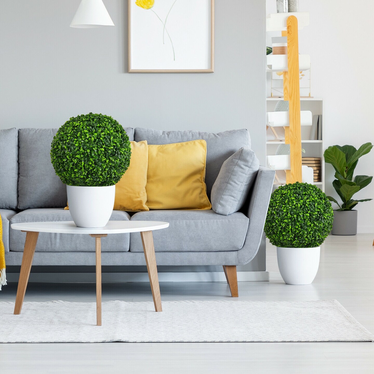 2 Pieces Artificial Boxwood Topiary UV Protected Indoor-Outdoor Balls