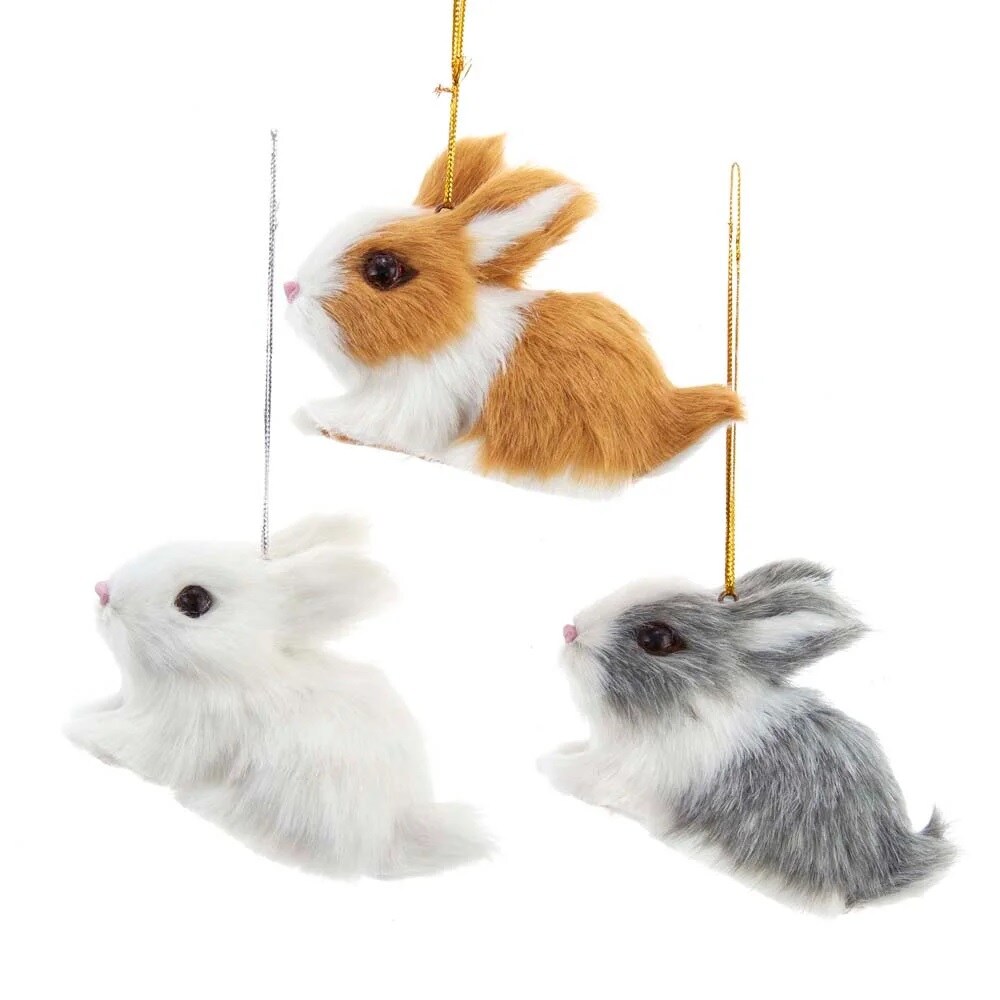 KSA Pack of 12 White and Brown Plush Baby Rabbit Christmas Ornaments 13.75&#x22;