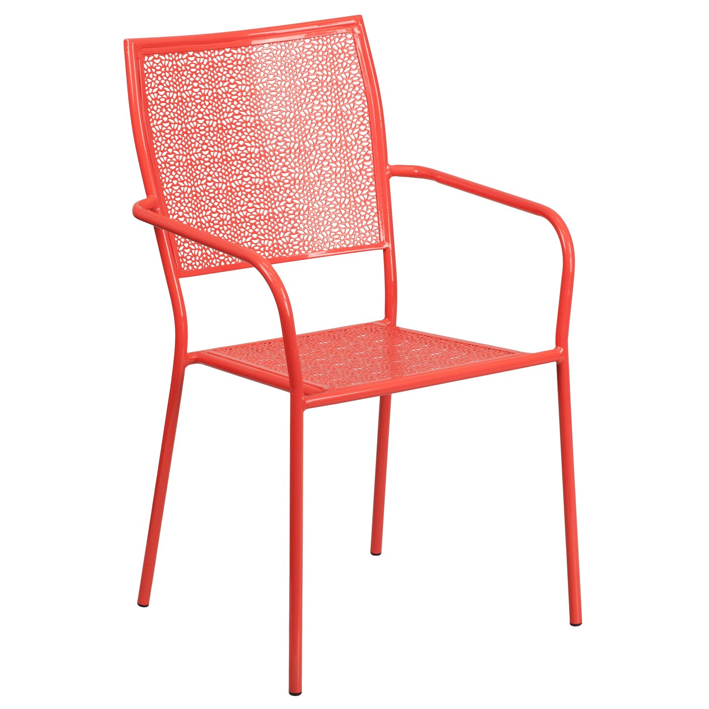 Emma and Oliver Commercial Grade 28&#x22; Square Metal Garden Patio Table Set w/ 2 Square Back Chairs