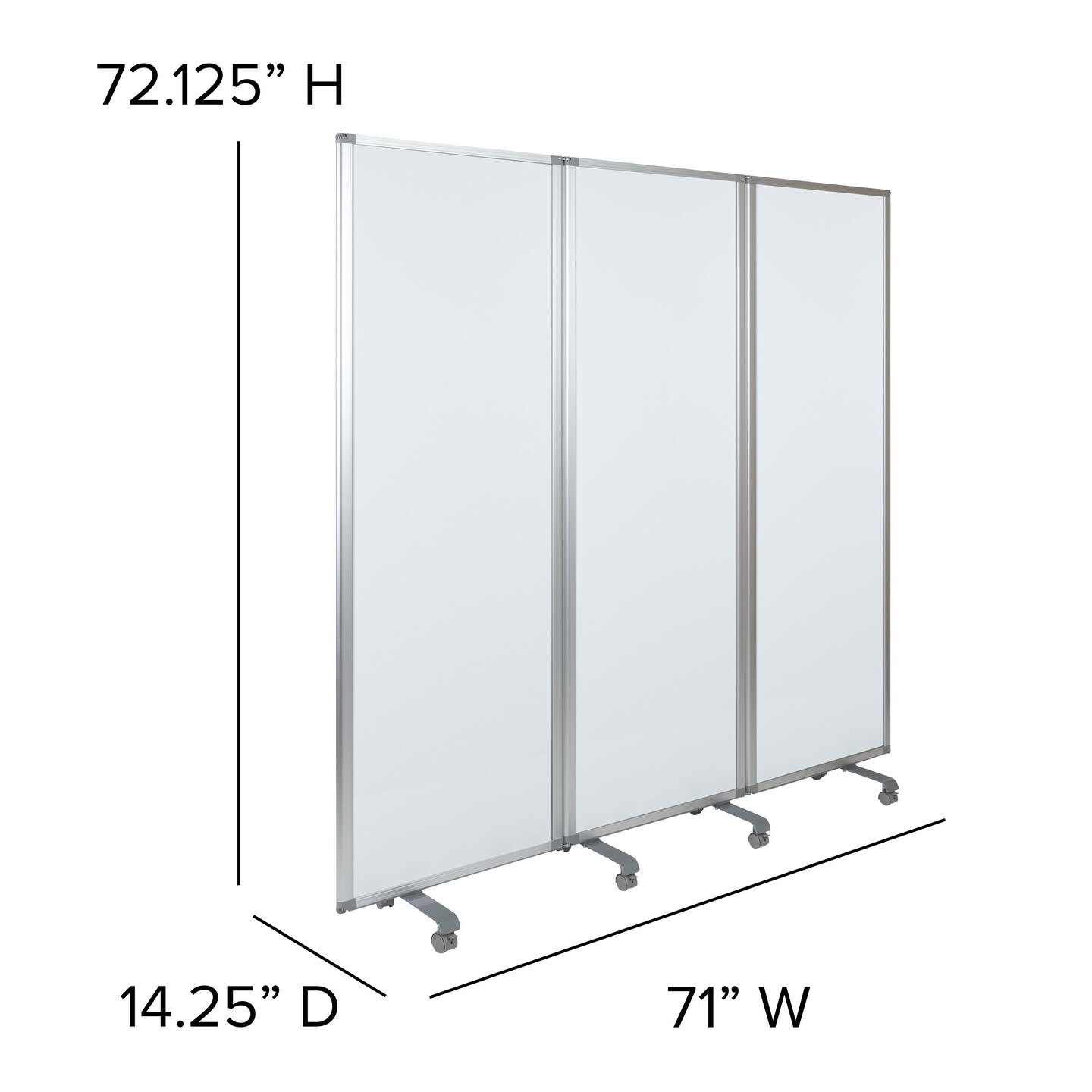 Emma and Oliver Mobile Magnetic Whiteboard 3 Section Partition with Locking Casters, 72&#x22;H x 24&#x22;W