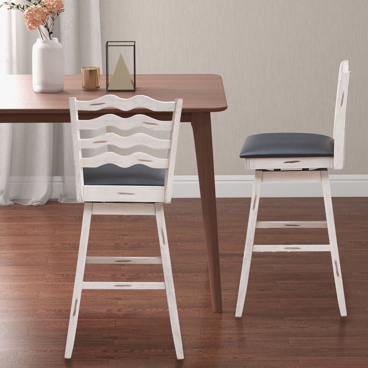 360&#xB0; Swivel Bar Stools with Rubber Wood Frame and Ergonomic Backrest and Footrest-29 inches