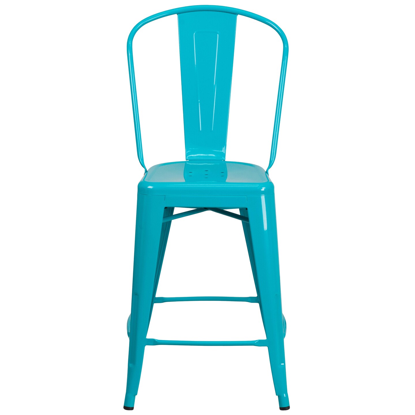 Merrick Lane Stella 24&#x22; Metal Indoor-Outdoor Counter Stool with Vertical Slat Back and Integrated Footrest