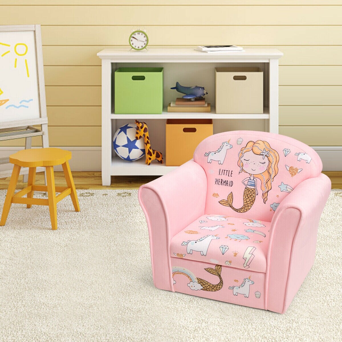 Super Soft Velvet Kids Couch Sofa with Armrests and Ergonomic Backrest