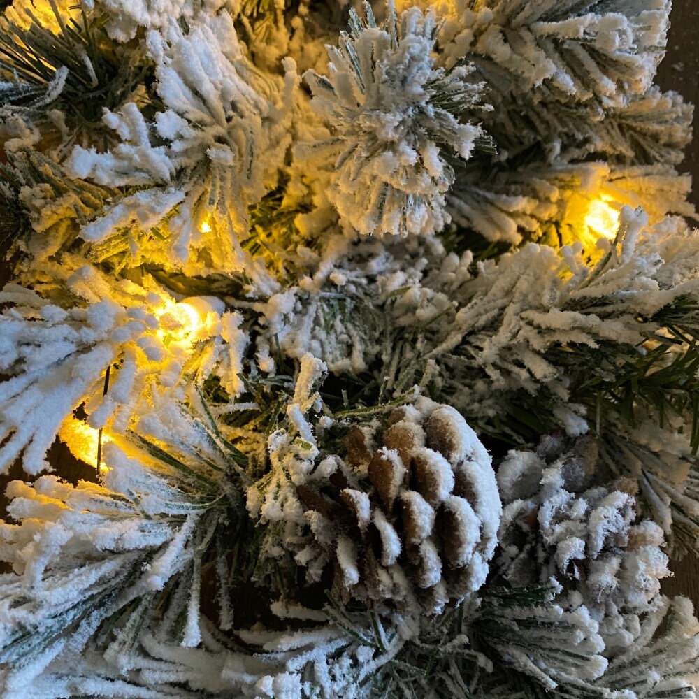 Flocked Christmas Garland Mixed Pine Pre-lit - LED -9' x 10" Artificial - Holiday Tree