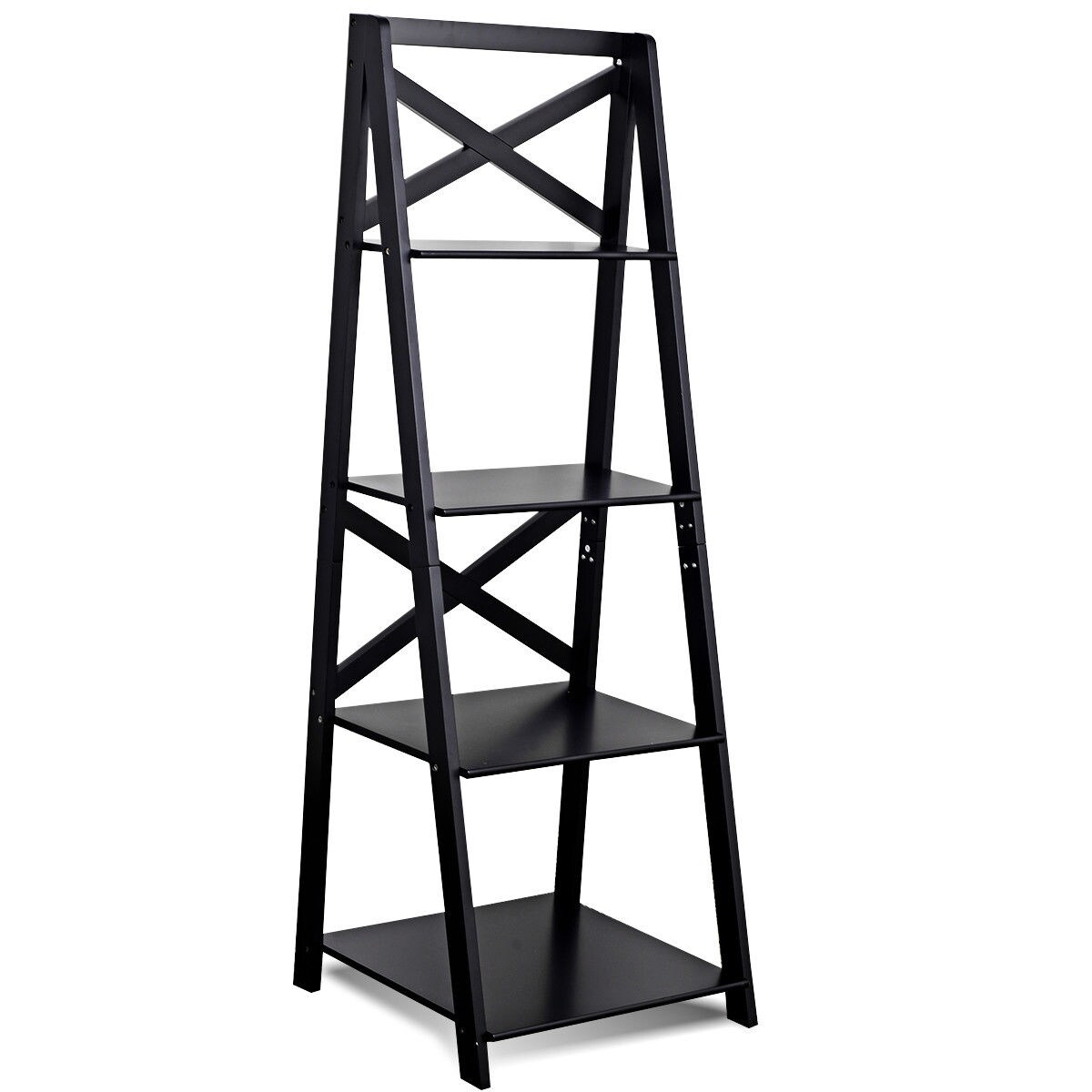 MDF 4-Tier Free Standing Ladder Shelf Bookcase with Space-Saving Design