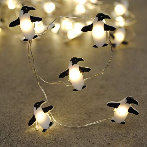 Brooklyn Lighting Company 12 Foot LED Wire Lights Strip with 36 Penguin Shaped Bulbs Battery Operated String Lights (12FT, Penguin)